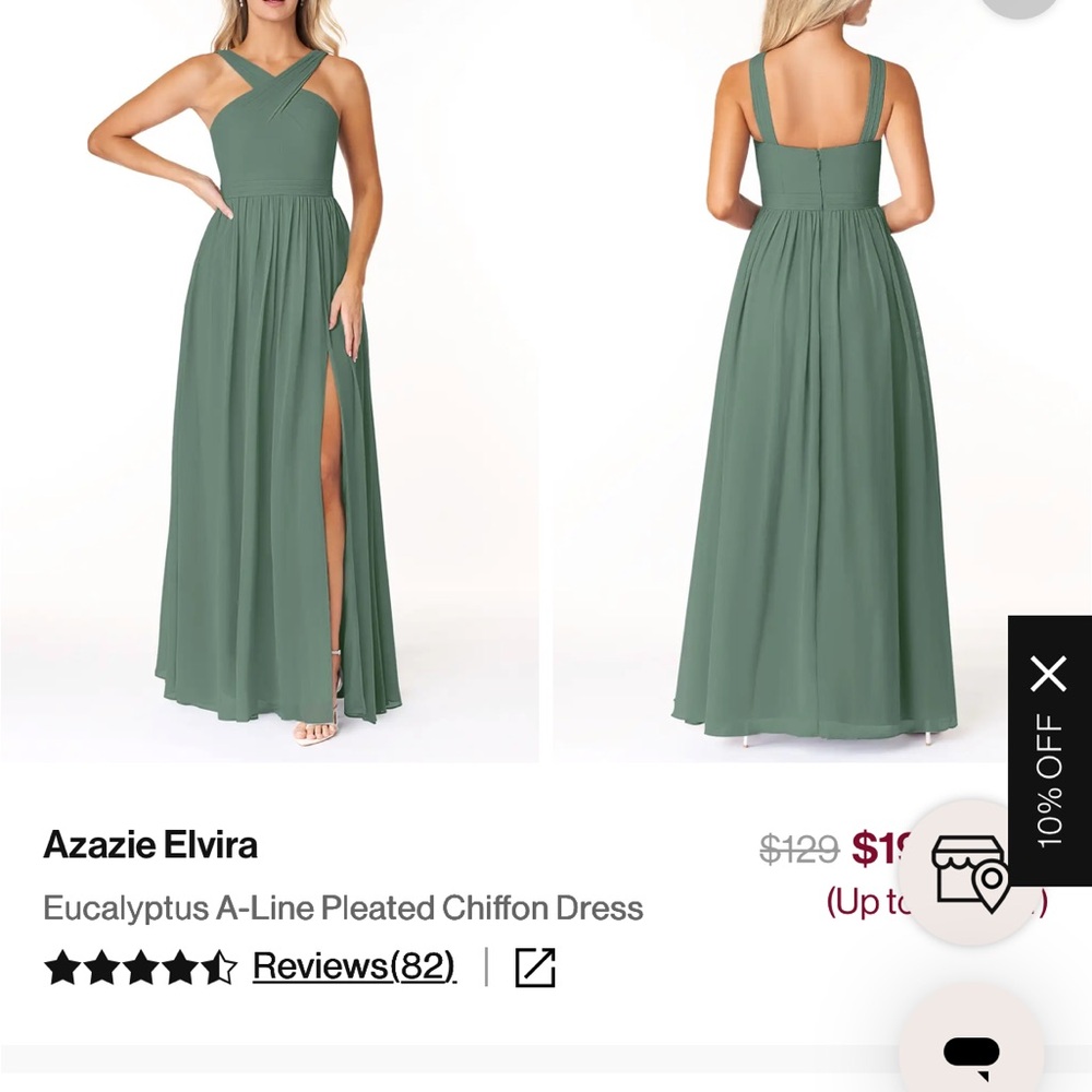 Azazie Elvira Eucalyptus A-Line Pleated Chiffon Bridesmaids Dress